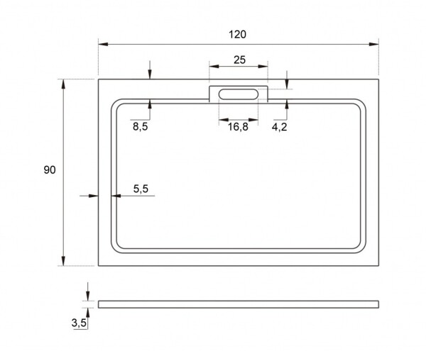 H K - Luna Sprchová vanička z litého mramoru, obdélník, 120x90x3,5 LUNA12090SET