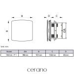 CERANO - Koupelnový axiální hranatý ventilátor s časovým doběhem - 12W, potrubí 100mm - bílá lesklá CER-978811