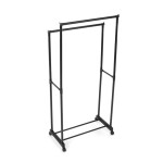 Stojan na šaty dvouramenný s odkladačem na boty, černá barva, kov / plast, chrom