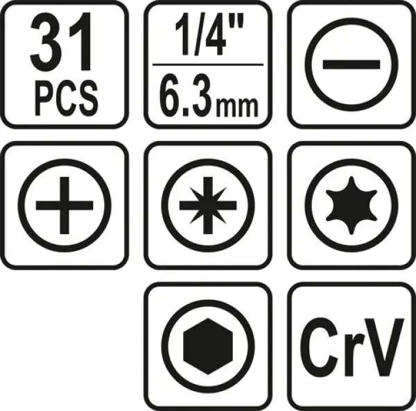 Sthor Sada bitů 1/4" 31 ks / Sada bitů / 1/4" / 31 ks (TO-66302)