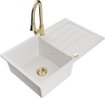 MEXEN - Bruno granitový dřez 1 s odkapávačem včetně baterie Elia, bílá 6513-20-670101-50