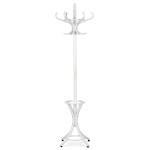 Věšák dřevěný stojanový, masiv topol a bříza, bílý matný lak, výška 185 cm