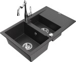MEXEN/S - Gaspar granitový dřez 1.5 s odkapávačem včetně baterie Carla, černá kropenatá 6507-76-670700-00