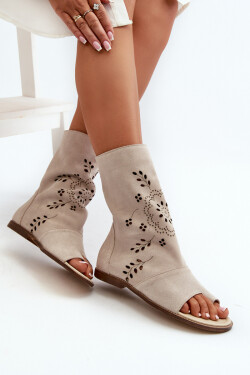 Zazoo 3437 Dámské Semišové Sandály S Hřbetem Na Zip Světle Béžové 41