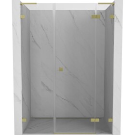 MEXEN/S - Lunar L sprchové dveře křídlové pravé 140, transparent, zlatá kartáčovaná 834SL-140-050-55-00-P