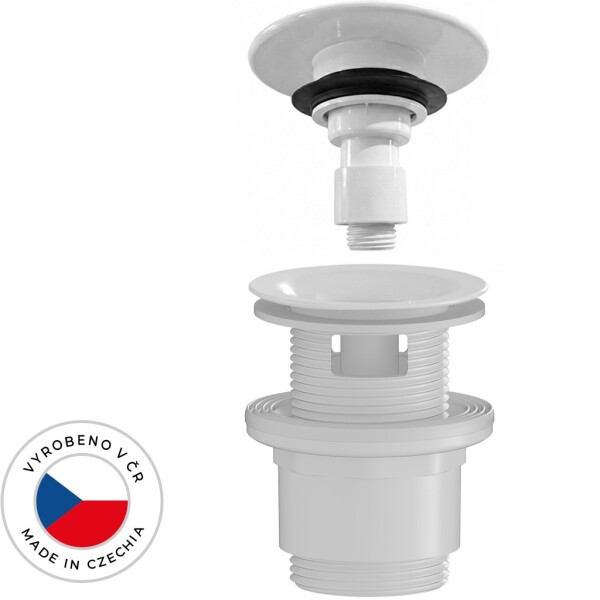 CERANO Umyvadlová výpusť - 5/4“ click-clack s přepadem - neuzavíratelná - plast - 35/50mm - bílá lesklá