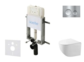 Kielle - Genesis New Set předstěnové instalace, kompaktního klozetu Gaia, Rimless, sedátka softclose a tlačítka Gemini New I, lesklý chrom 30528SZ83