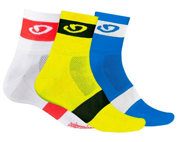 Giro COMP RACER SOCKS 3 PACK - bílá, žlutá, modrá Ponožky vel. EUR: S 36-39