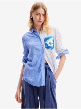 Bílo-modrá dámská pruhovaná košile Desigual Flower Pocket Dámské