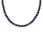 Pánský korálkový náhrdelník Isaac - 6 mm přírodní onyx a tygří oko, Modrá 47 cm