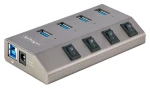 StarTech USB Hub 4 porty šedá / USB rozbočovač / 4x USB-A / jednotlivé vypínače portů / napájecí adaptér (5G4AIBS-USB-HUB-EU)