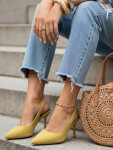 Dámské semišové jehlové boty s otevřeným podpatkem žluté FashionStreet ZY1383 39
