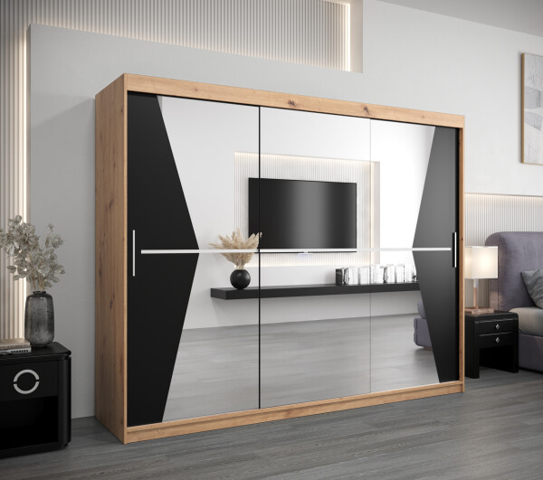 Šatní skříň Abi Ma Barva korpusu: Dub artisan, Rozměry: 250 cm, Dveře: Černá