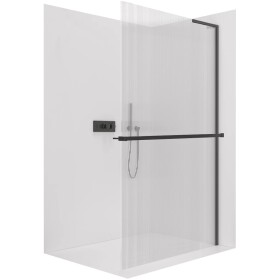 CERANO Sprchová zástěna Walk-in Onyx L-pravá vzpěra - 8 mm + polička/držák na ručníky - černá matná, rýhované sklo - 50x200 cm
