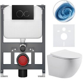 CERANO - Kompletní WC set Basic/Cesso - bílá matná - WC tlačítko Dualo/Černá - závěsné - nízký modul - předstěnová instalace - 49x36 CER-8050BD86159