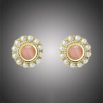 Náušnice s perlou a opálem Christelle - růžový opál, Zlatá