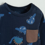 Body s dlouhým rukávem s dinosaury -tmavě modré - 62 NAVY BLUE