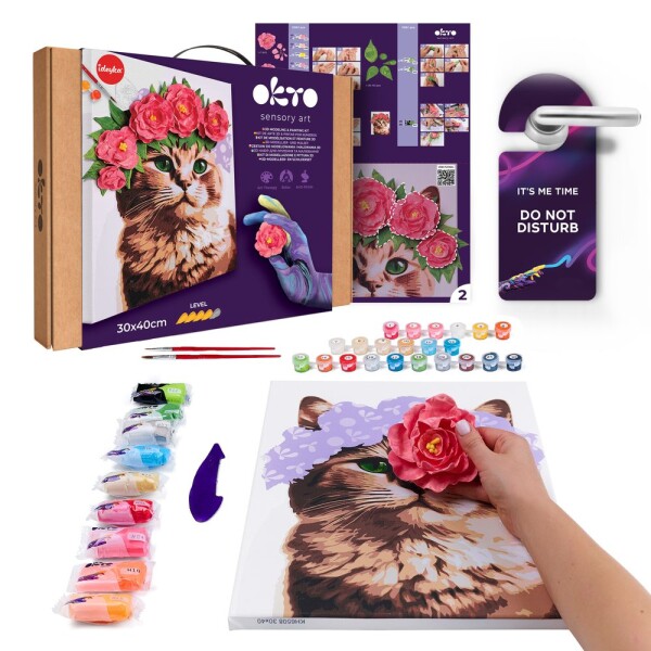 OKTO Malba a 3D modelování obraz "Kočka s květinovou korunkou" 30x40 cm, OKTO, W051117