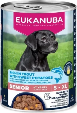Eukanuba Life Care Senior pstruh s batáty 400 g / Konzerva pro psy / pro seniory všech plemen (1724-6288)