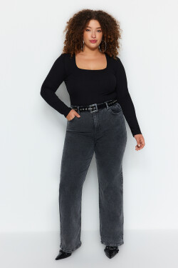 Trendyol Curve Anthracite High Waist Wide-Cut Jeans