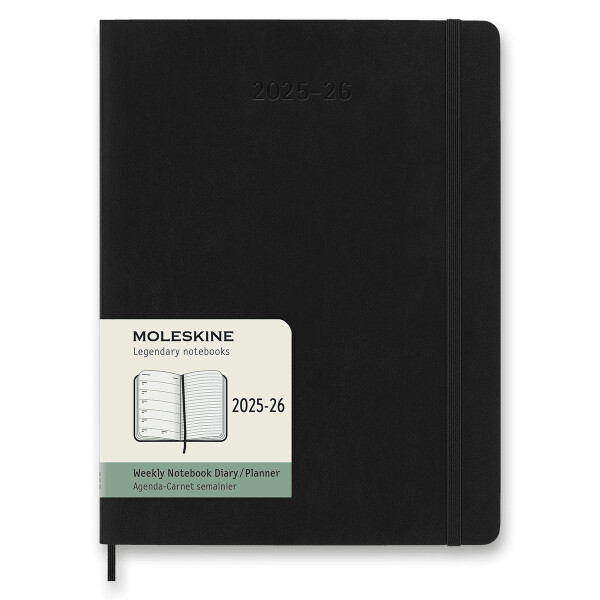 18měsíční diář Moleskine 2025-26 - měkké desky, XL, týdenní - černý