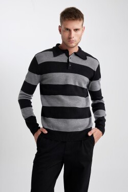 DEFACTO Standard Fit Striped Polo Neck Sweater