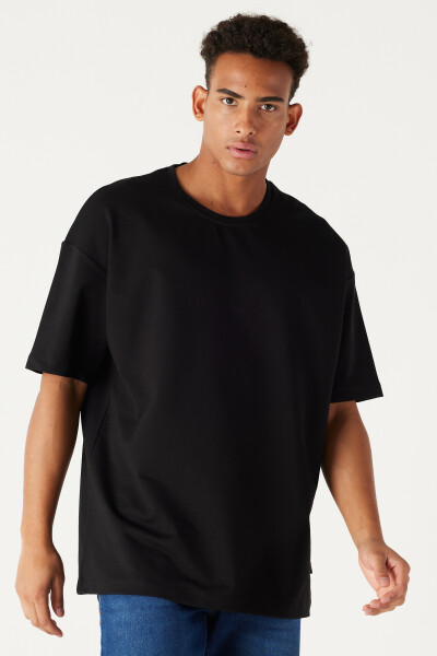 AC&Co / Altınyıldız Classics Men's Black Oversize Wide Cut Crew Neck Short Sleeve Sweatshirt T-Shirt