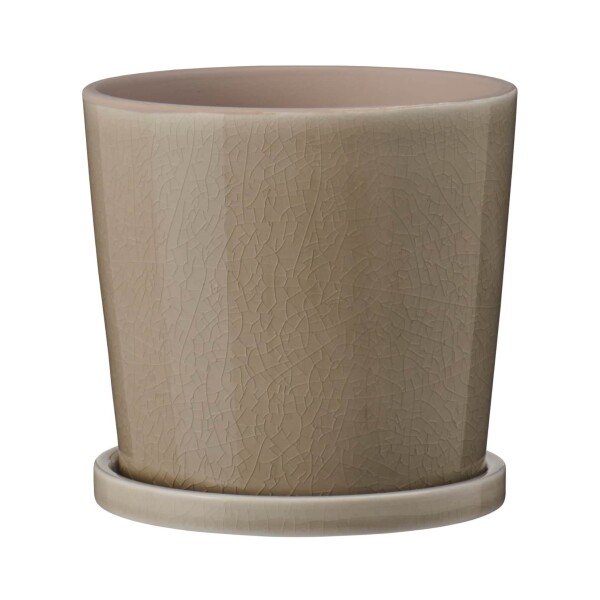 Ib Laursen Kameninový květináč s podmiskou Cracked Saga Beige 11 cm, béžová barva, keramika