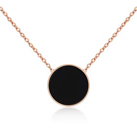Elegantní náhrdelník s kulatým černým přívěskem - chirurgická ocel, Zlatá 40 cm + 5 cm (prodloužení)