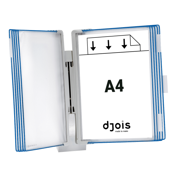 Djois nástěnný plastový držák s rámečky Design, 10 rámečků A4, rámečky modré, držák šedý, 1 set