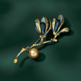 Brož Swarovski Elements Amalia - tulipán, perla, zirkon, Zlatá
