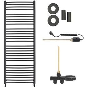 CERANO Koupelnový radiátorový set Stefano - kombinované vytápění, termo tyč - boční jednobodové připojení - 600W - černá matná - 1210x650 mm