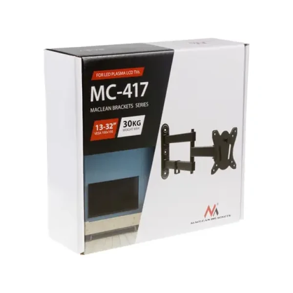 Maclean MC-417 černá / Nástěnný držák pro TV + monitor / 13-32" / VESA 100x100 / nosnost 30 kg (MC-417)