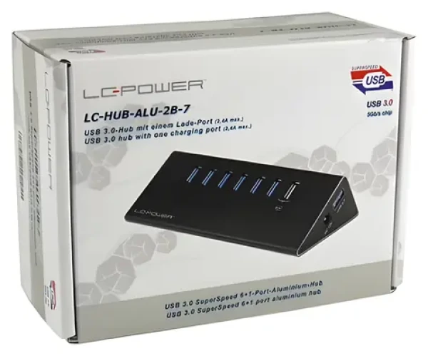 LC-Power LC-HUB-ALU-7B / USB hub / 6x USB 3.0 / nabíjecí port 2,4 A / hliníkový (LC-HUB-2B-7)