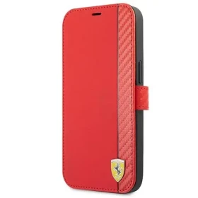 Ferrari On Track Carbon Stripe iPhone 13 mini červená / Pouzdro / Flip / Karbonový design (FESAXFLBKP13SRE)