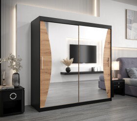 Šatní skříň Abi Mo Dveře: Černá, Rozměr: 200 cm, Korpus: Dub artisan