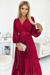 414-9 KLARA plisované šaty s páskem a výstřihem - bordó UNI