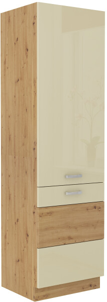 Vysoká skříňka pro vestavnou lednici Artisan 60 LO-210 2F Barva korpusu: Dub artisan, Barva dvířek: Krémový lesk