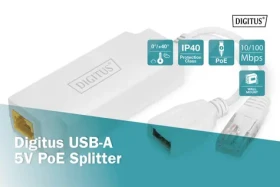 Digitus DN-95208 bílý / PoE splitter / IEEE 802.3af/at / USB-A výstup 5V/2,5A / IP40 (DN-95208)