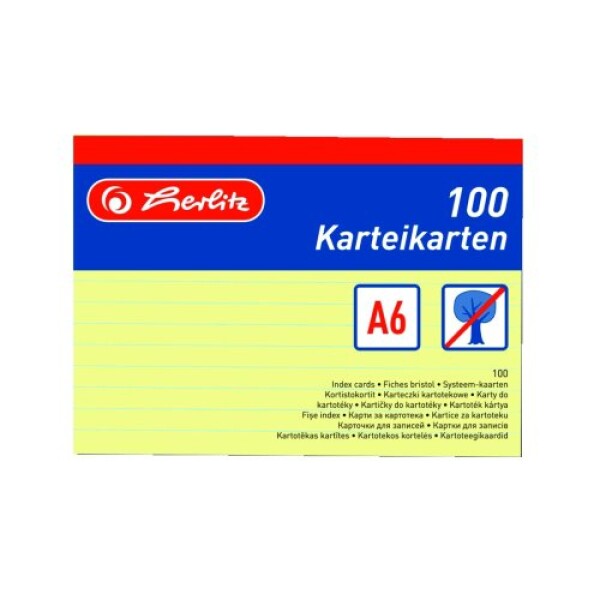 Karty do kartotéky A6 Herlitz, linka, 100ks - žluté