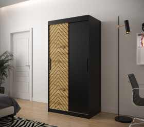 Šatní skříň Abi Jodelka Barva korpusu: Černá, Rozměry: 100 cm, Dveře: Dub artisan