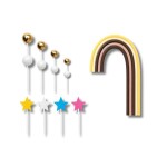 Dortisimo Zápich do dortu Žluto-hnědá duha s hvězdami a koulemi (26 ks)