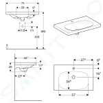 GEBERIT - Acanto Umyvadlo 750x482 mm, otvor pro baterii, se skrytým přepadem, bílá 500.630.01.2