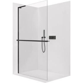 CERANO Sprchová zástěna Walk-in Onyx L-levá vzpěra - 10 mm + polička/držák na ručníky - černá matná, transparentní sklo - 160x200 cm