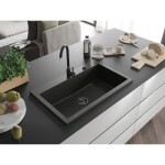 MEXEN/S - Elix granitový dřez 1-miska 800 x 500 mm, černá/zlatá metalik, sifon černá 6527801005-75-B