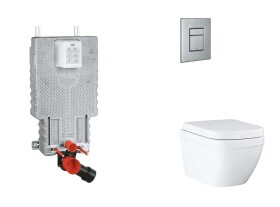 GROHE - Uniset Set předstěnové instalace, klozetu, sedátka SoftClose a tlačítka Skate Cosmopolitan, Triple Vortex, kartáčovaná nerezová ocel SANI15BB2106