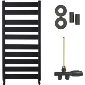 CERANO Koupelnový radiátorový set Marco - ústřední vytápění - boční jednobodové připojení - 816W - černá matná - 1125x550 mm
