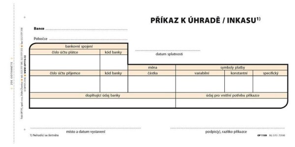 Příkaz k úhradě jednoduchý, 21 × 10 cm, 100 listů, NCR