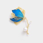 Luxusní květinová brož s modrým sametem Colette, Modrá