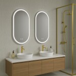 Erga Lyra, oválné LED zrcadlo 40x80cm, 3 barvy světla, přední a zadní osvětlení, vyhřívací podložka proti zapaření, ERG-V01-LYRA-4080-CL